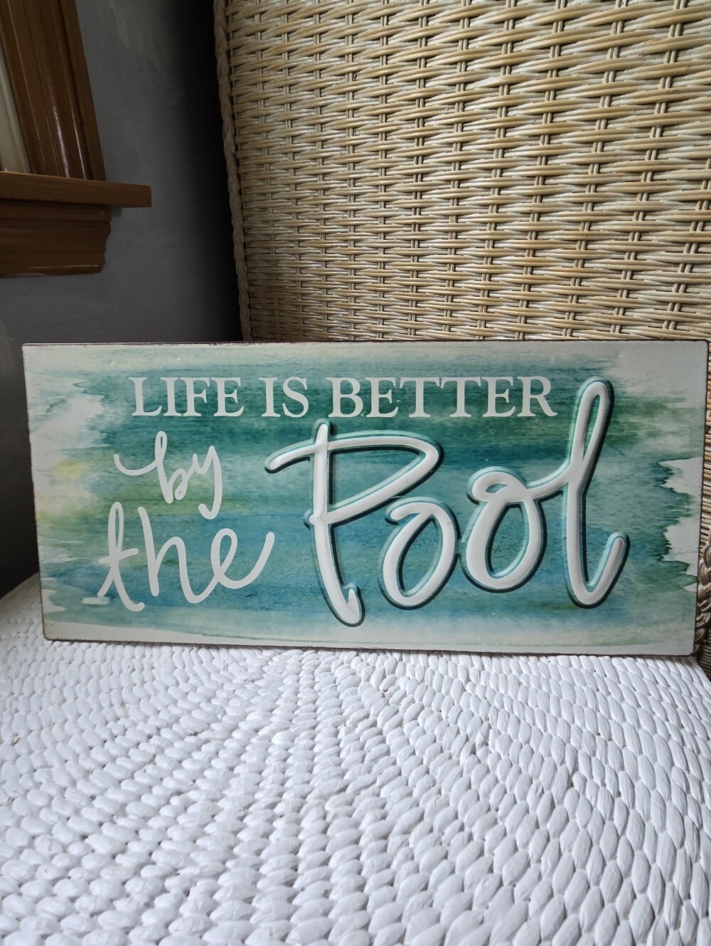 NWT Life Is Better by the Pool Decorative Metal Teal Wall Tabletop Sign